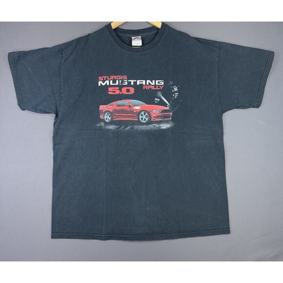 Vintage Y2K Ford Mustang Sturgis 5.0 Rally Black Faded Shirt XL Car Racing Hype - Picture 1 of 11